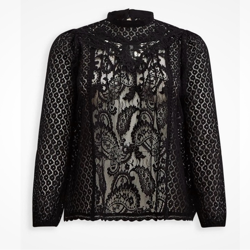 Torrid Mixed Lace Black High Neck Top Blouse Whimsigoth Witchy Size 2X Plus Size